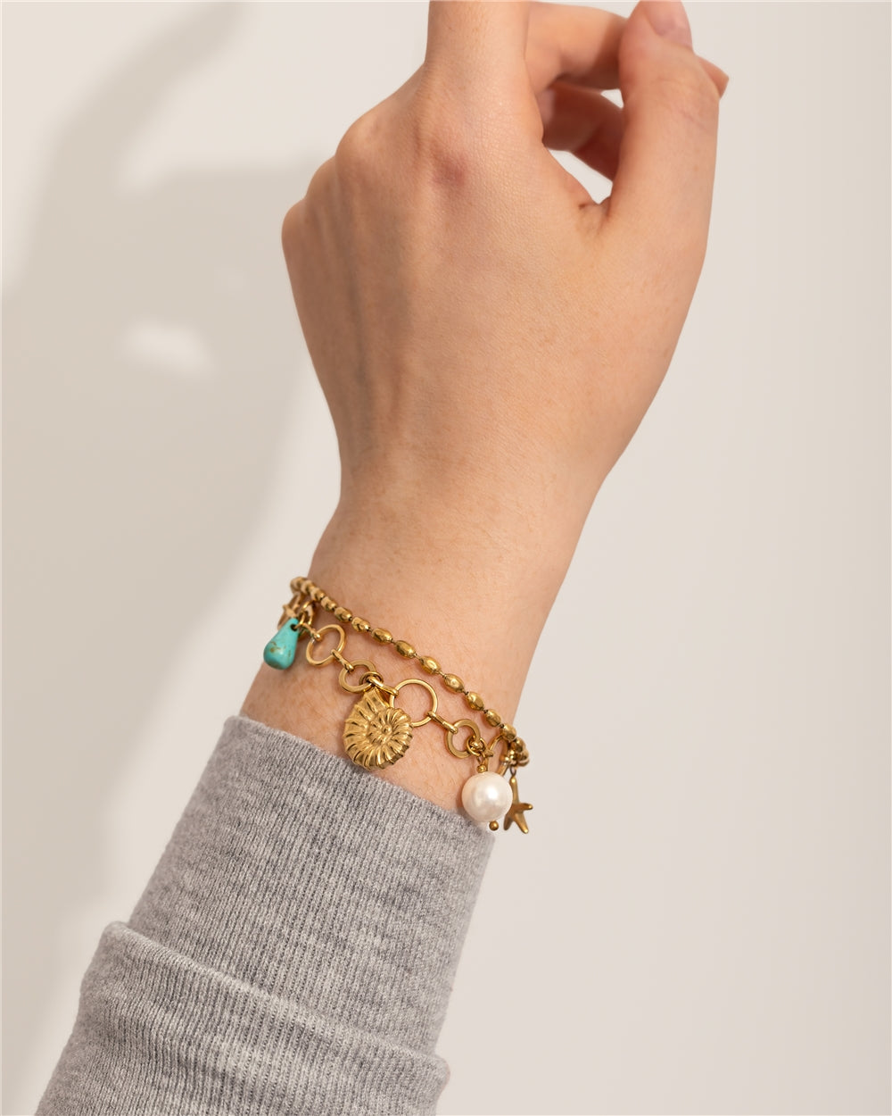 Over & Over Gold 14k Stainless Steel Shell Charm Bracelet