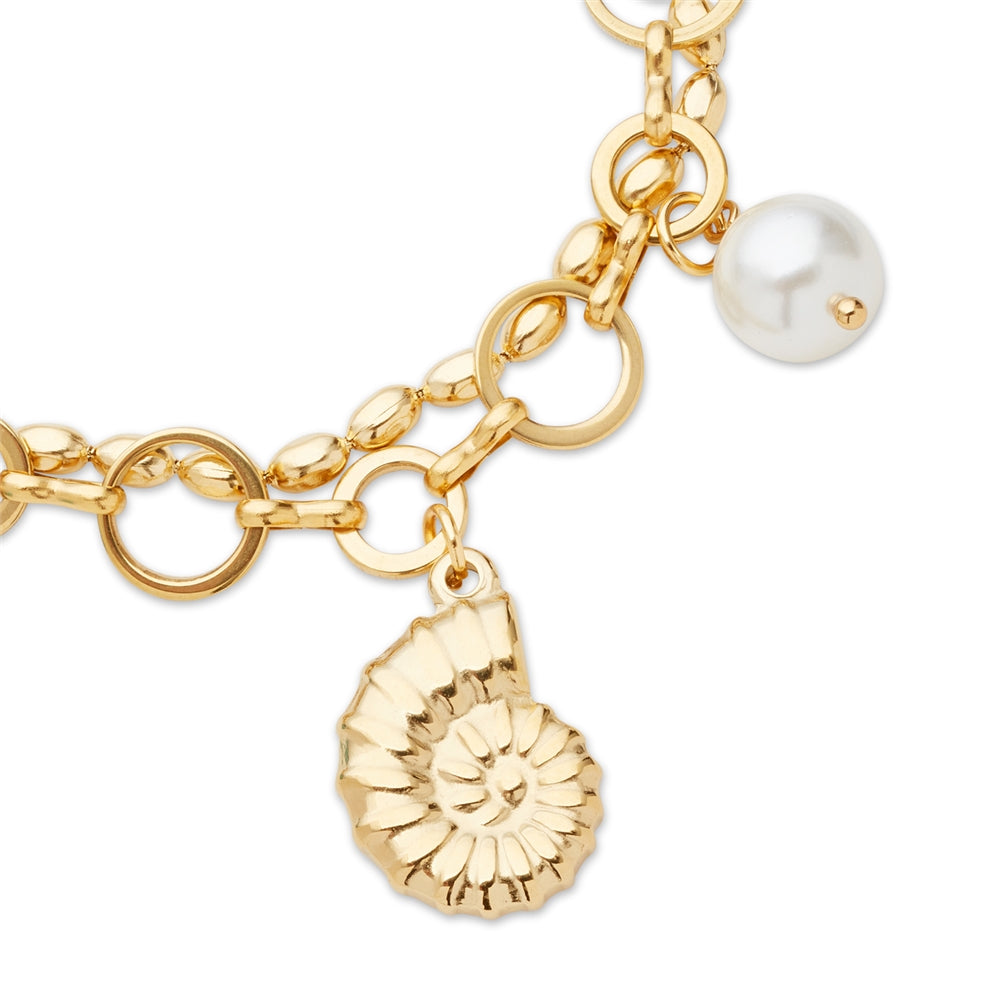 Over & Over Gold 14k Stainless Steel Shell Charm Bracelet