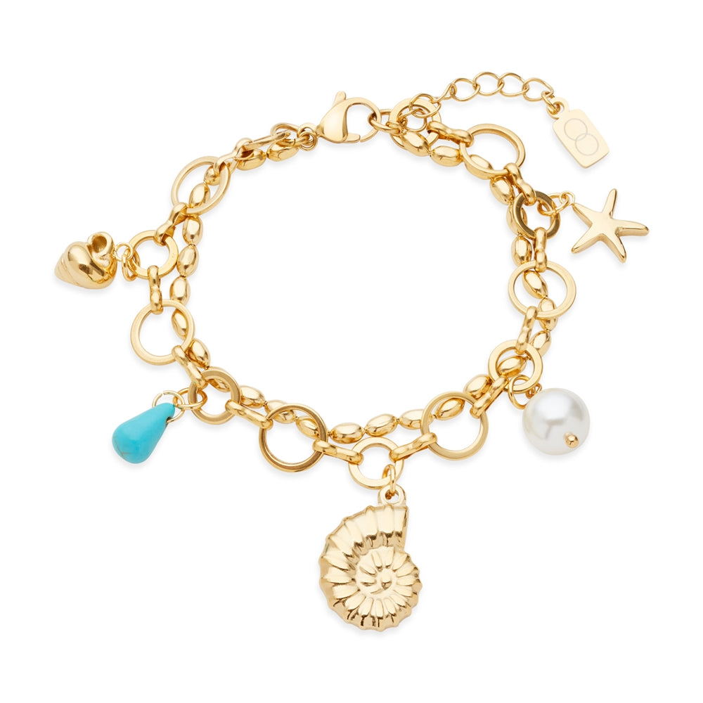 Over & Over Gold 14k Stainless Steel Shell Charm Bracelet