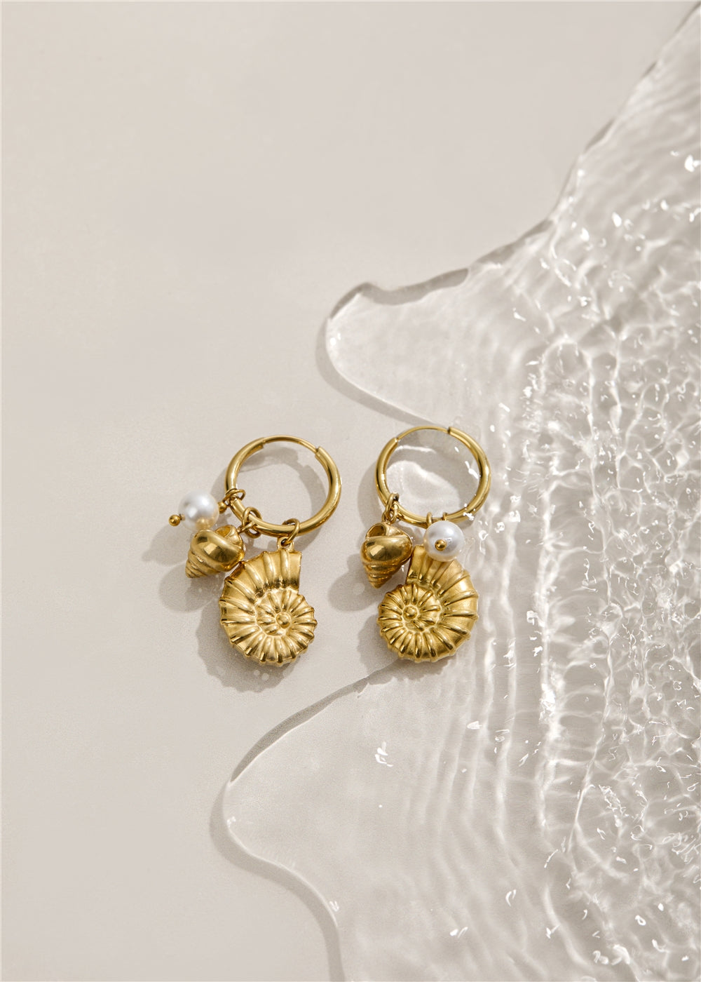 Over & Over Gold 14k Stainless Steel Shell Charm Hoops