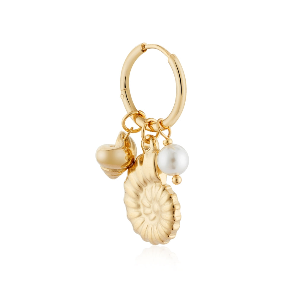 Over & Over Gold 14k Stainless Steel Shell Charm Hoops