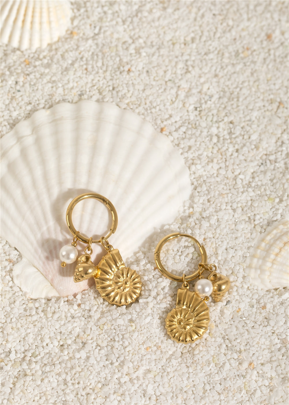 Over & Over Gold 14k Stainless Steel Shell Charm Hoops