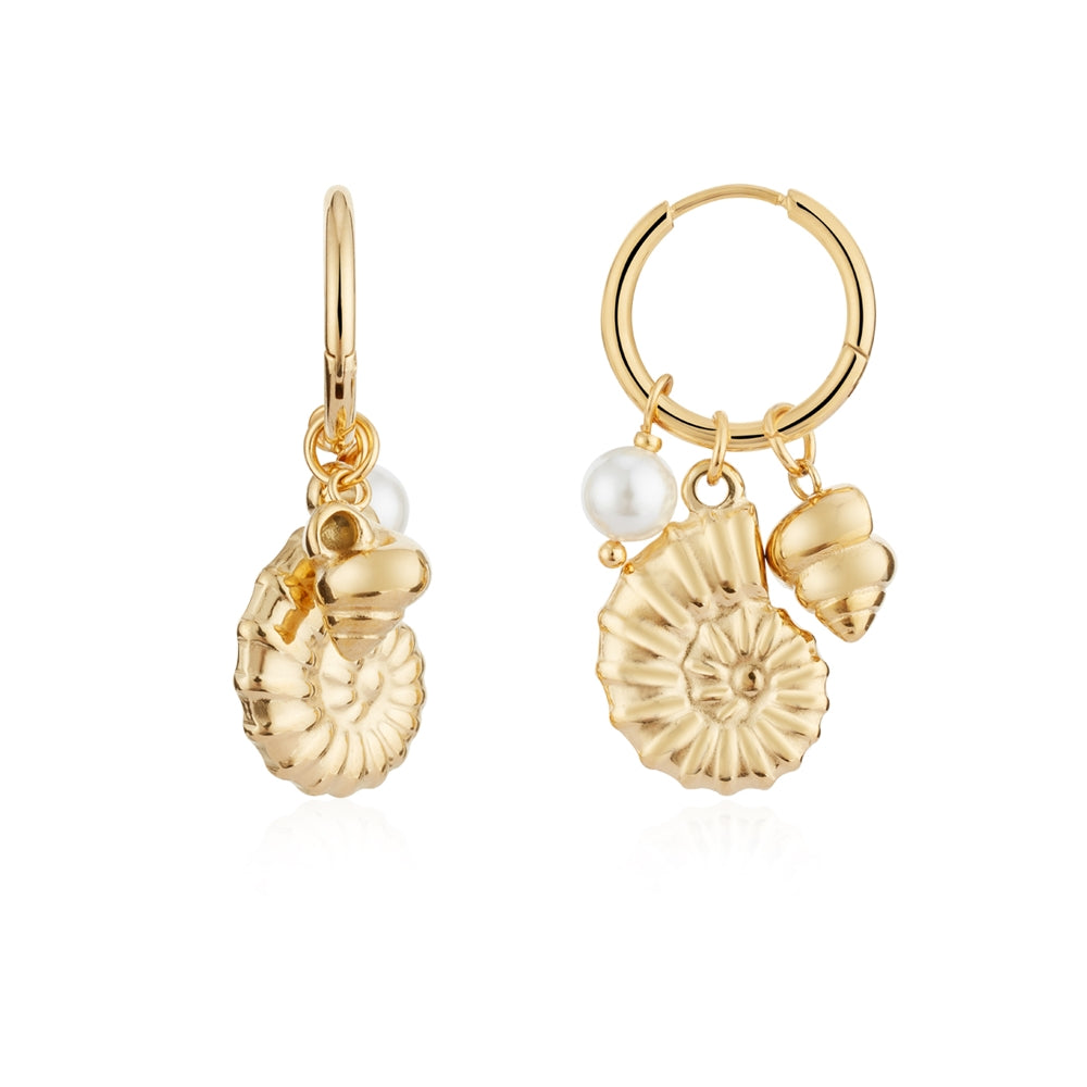 Over & Over Gold 14k Stainless Steel Shell Charm Hoops