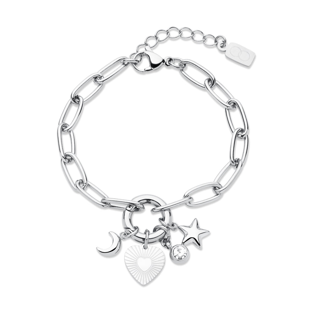 Over & Over Silver Stainless Steel Heart Charm Bracelet