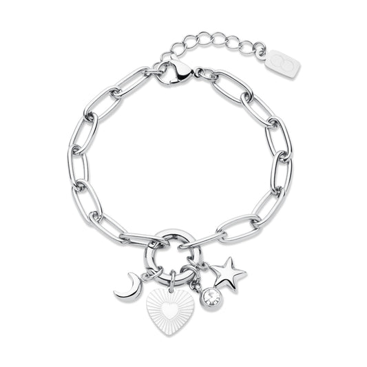 Over & Over Silver Stainless Steel Heart Charm Bracelet