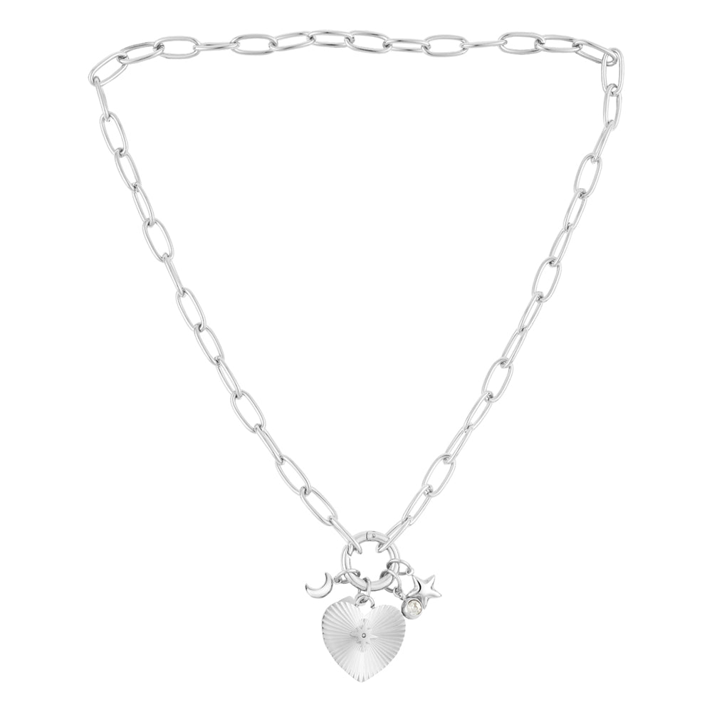 Over & Over Silver Stainless Steel Heart Charm Necklace