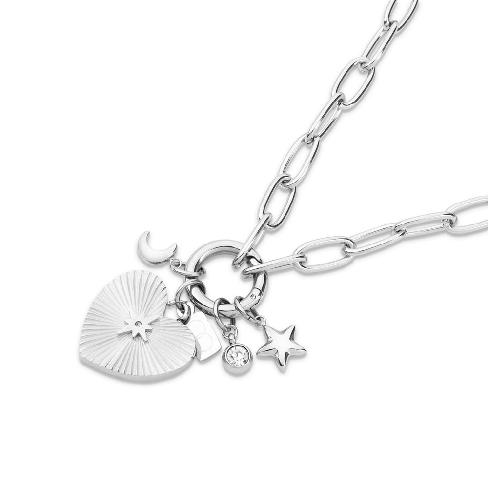 Over & Over Silver Stainless Steel Heart Charm Necklace
