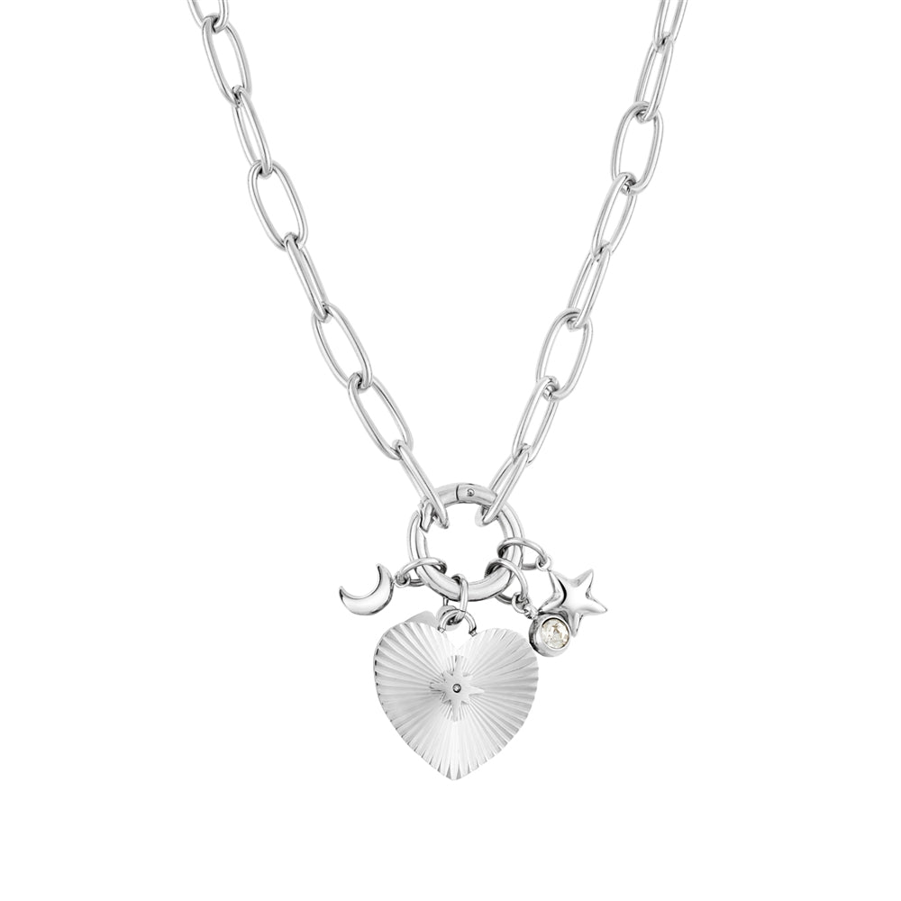 Over & Over Silver Stainless Steel Heart Charm Necklace