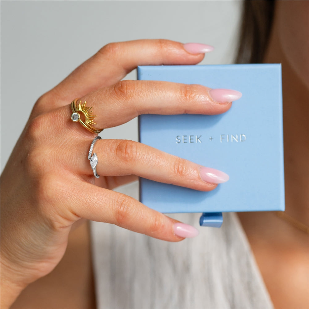 Seek + Find Filled With Light Silver Adjustable Ring