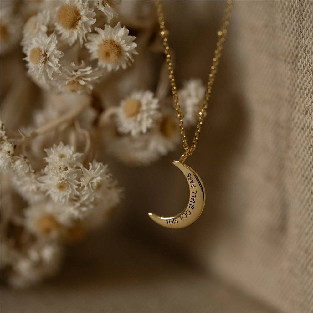 Seek + Find This Too Shall Pass Crescent Moon Gold Necklace