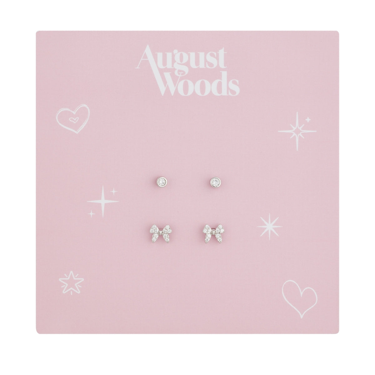 August Woods Silver Kids 2 Pack Bow CZ Earrings