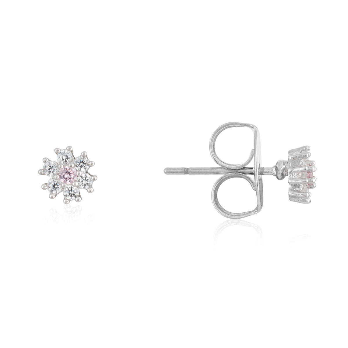 August Woods Silver Kids Mini CZ Flower Earrings
