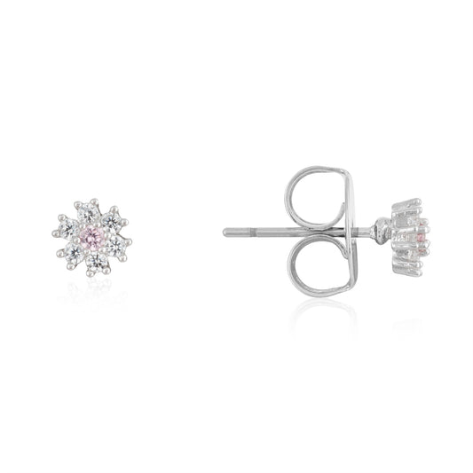 August Woods Silver Kids Mini CZ Flower Earrings
