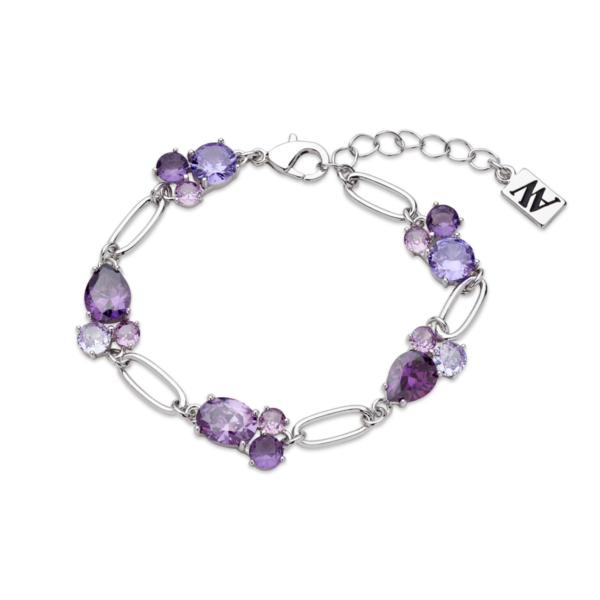 August Woods Silver Cosmic Jewel Purple Cluster Bracelet