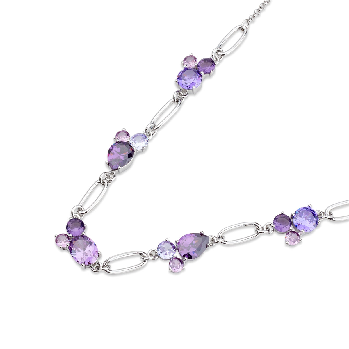 August Woods Silver Cosmic Jewel Purple Cluster Necklace