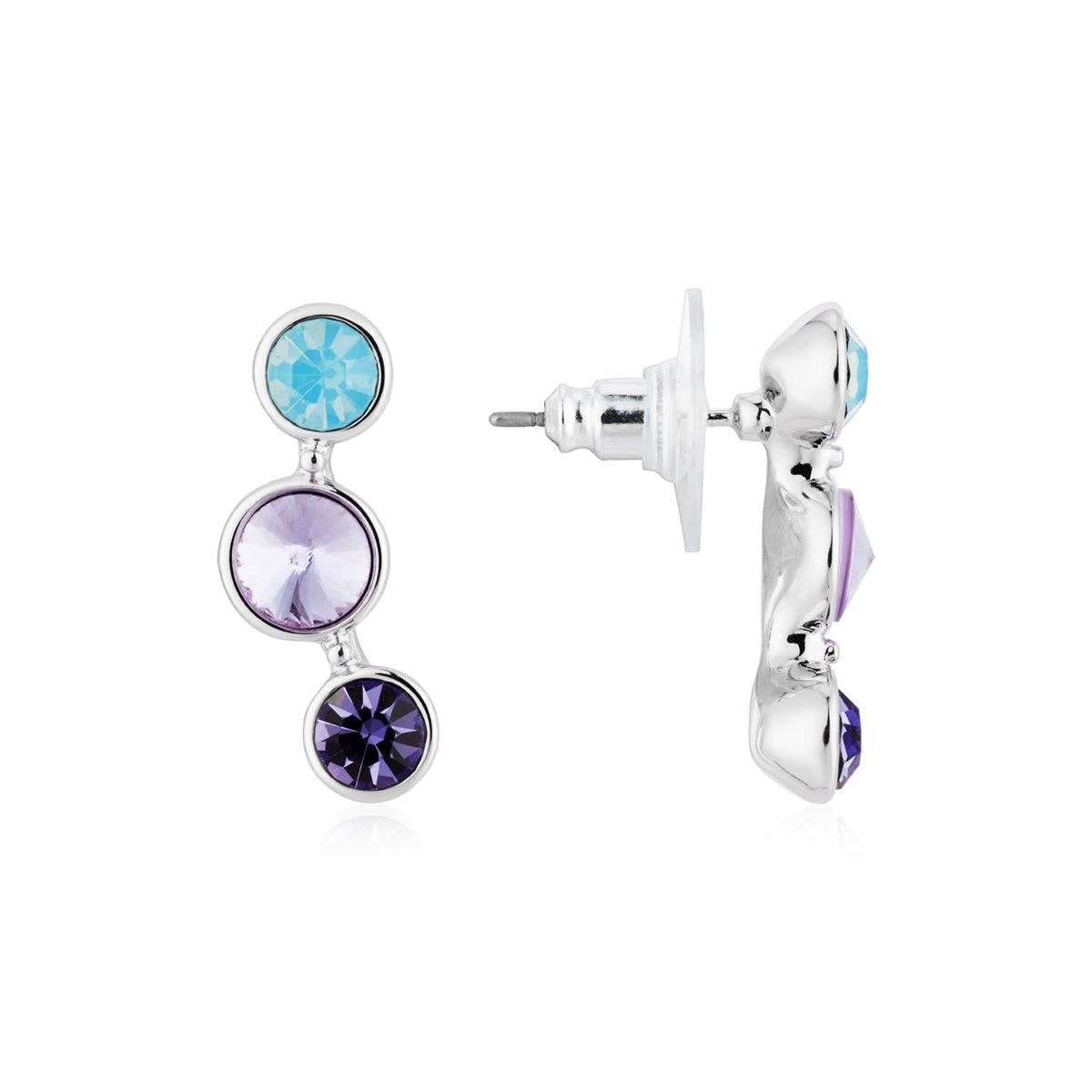 August Woods Silver Cosmic Jewel Purple Blue Drop Earrings