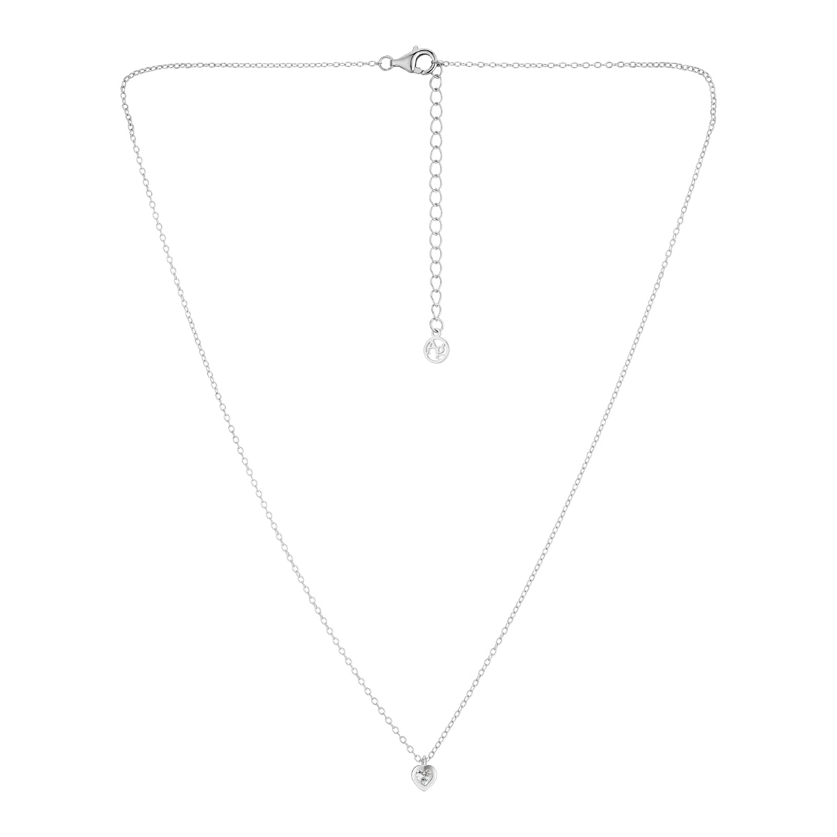 Argento Silver CZ Bezel Detail Heart Necklace