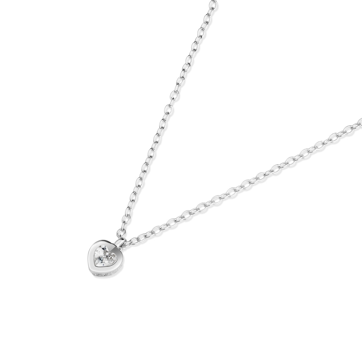 Argento Silver CZ Bezel Detail Heart Necklace