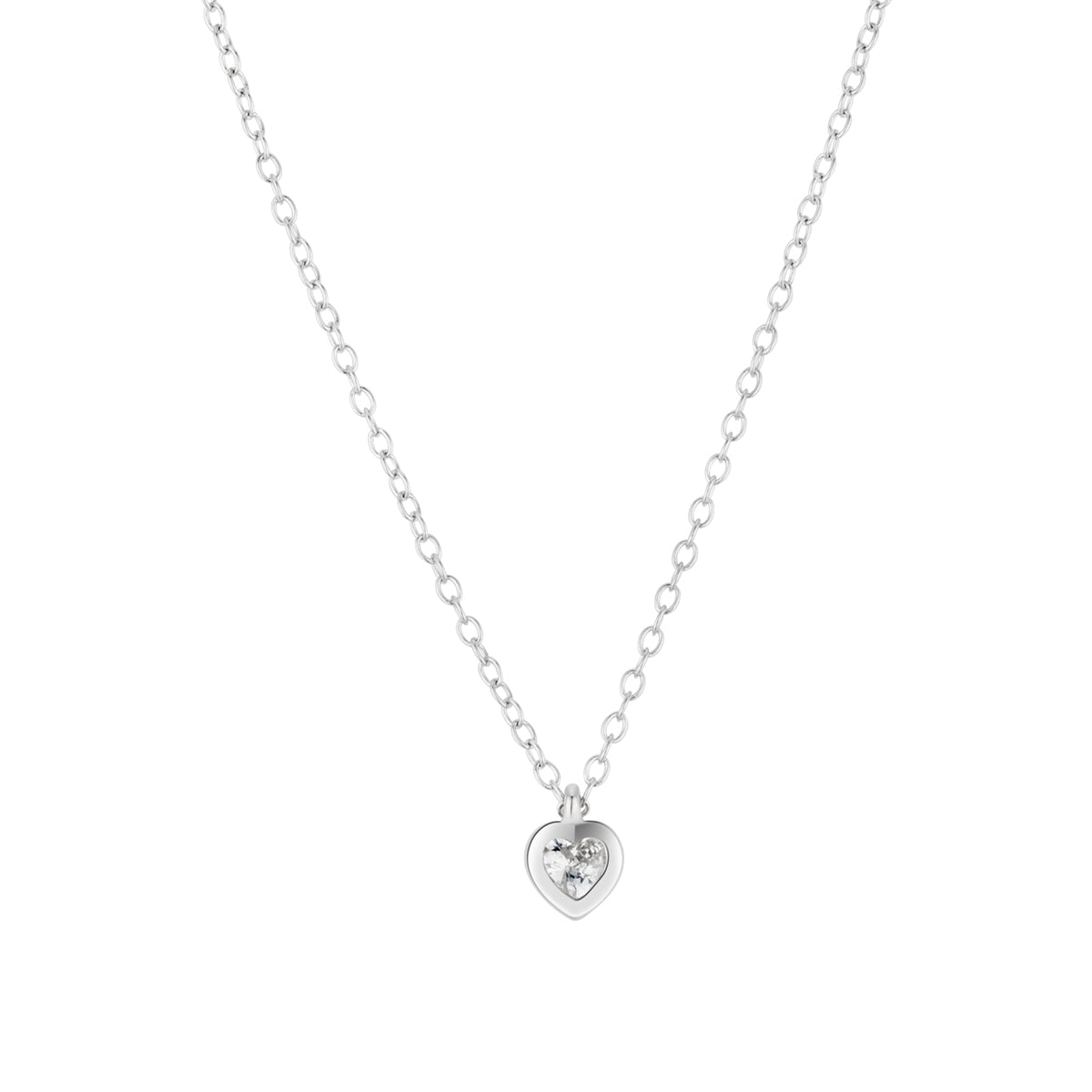 Argento Silver CZ Bezel Detail Heart Necklace