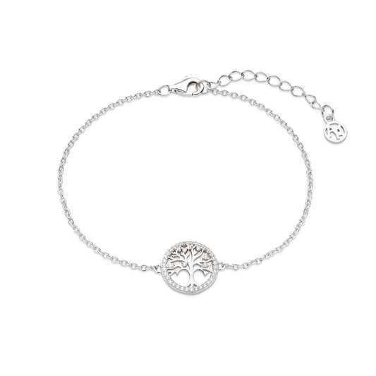 Argento Silver Halo CZ Tree of Life Bracelet