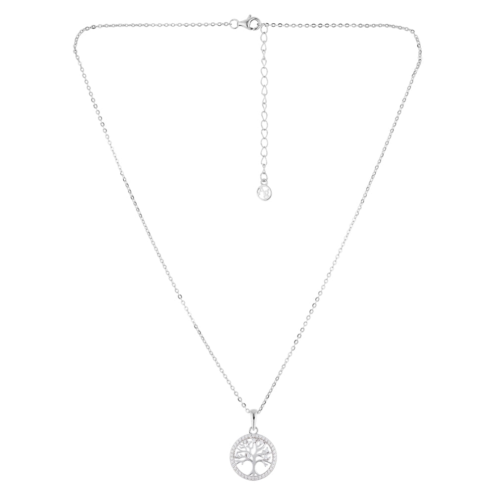 Argento Silver Halo CZ Tree of Life Necklace