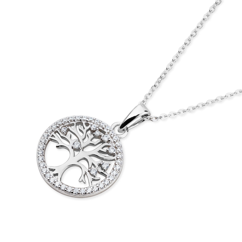 Argento Silver Halo CZ Tree of Life Necklace
