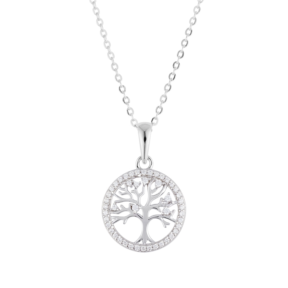 Argento Silver Halo CZ Tree of Life Necklace