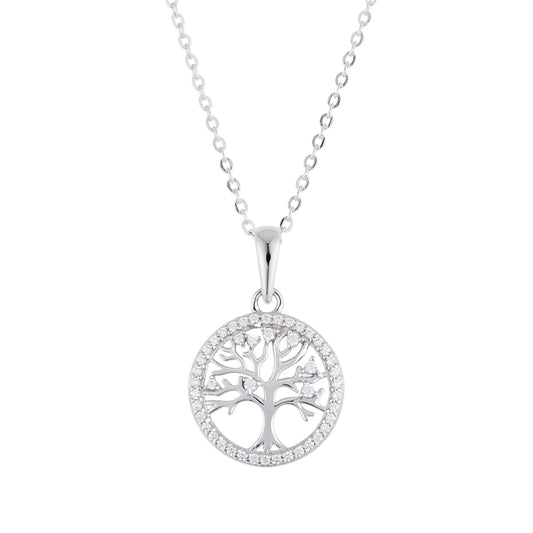 Argento Silver Halo CZ Tree of Life Necklace
