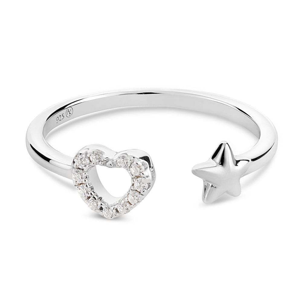 Argento Silver Kids Adjustable Heart Star Ring