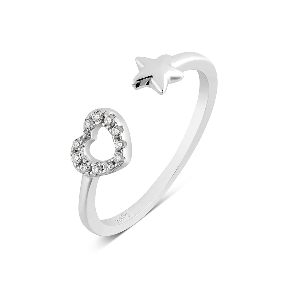 Argento Silver Kids Adjustable Heart Star Ring
