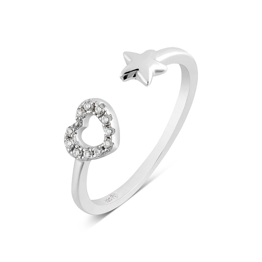 Argento Silver Kids Adjustable Heart Star Ring