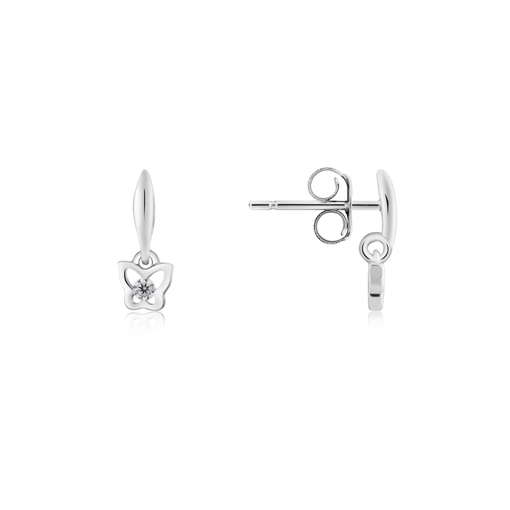 Argento Silver Kids Butterfly Drop Stud Earrings