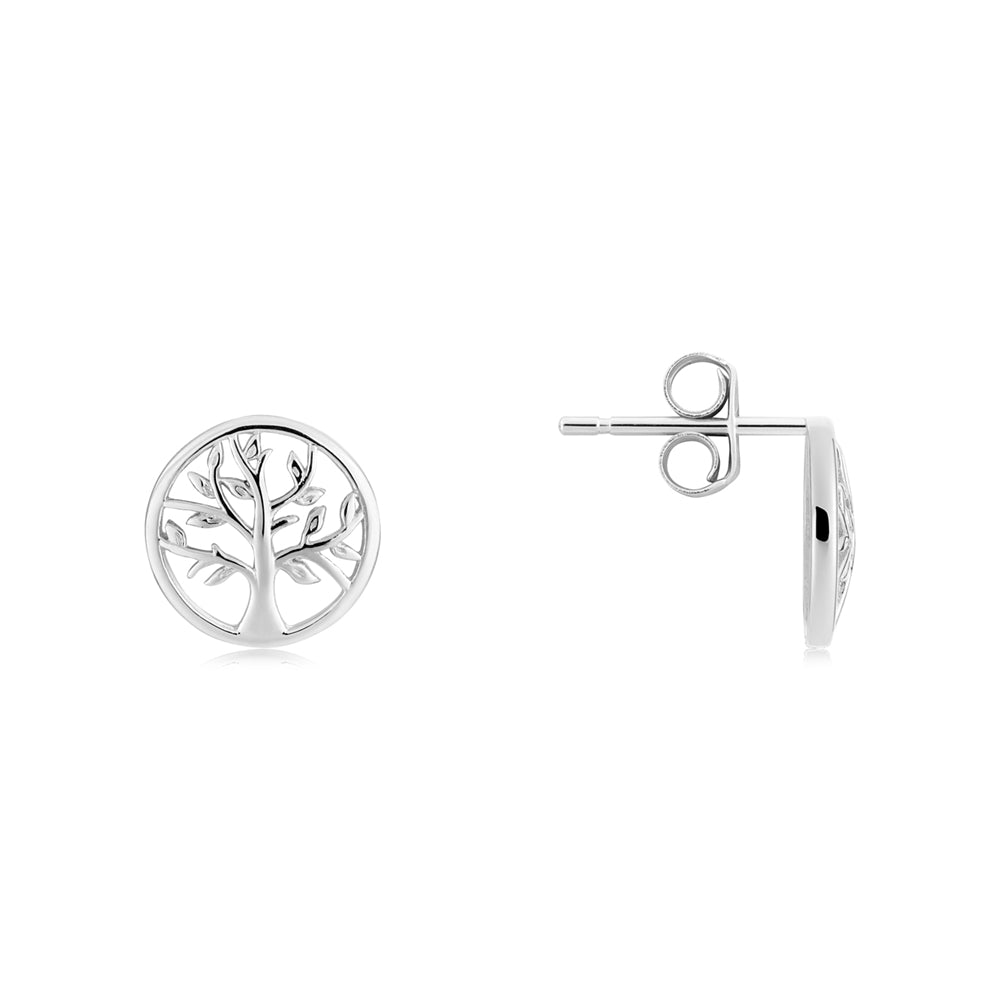 Argento Silver Plain Tree of Life 10mm Stud Earrings
