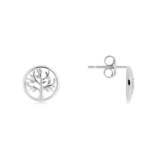 Argento Silver Plain Tree of Life 10mm Stud Earrings