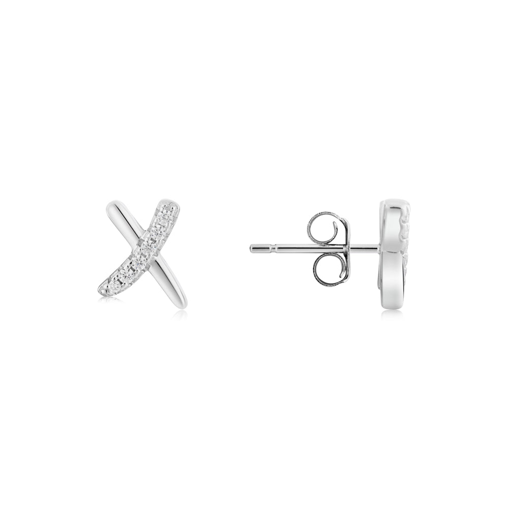 Argento Silver X Cross CZ Stud Earrings