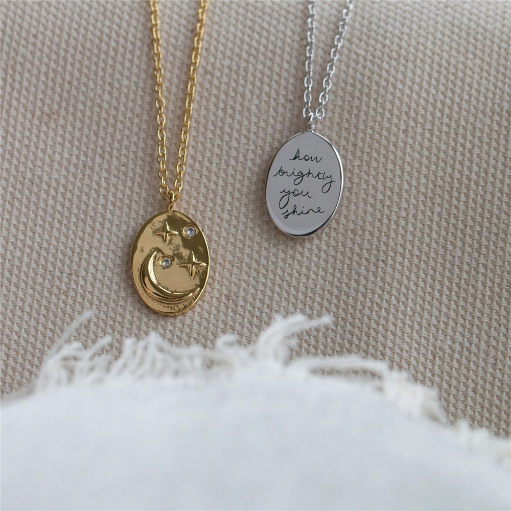 Seek + Find How Brightly You Shine Gold Oval Necklace