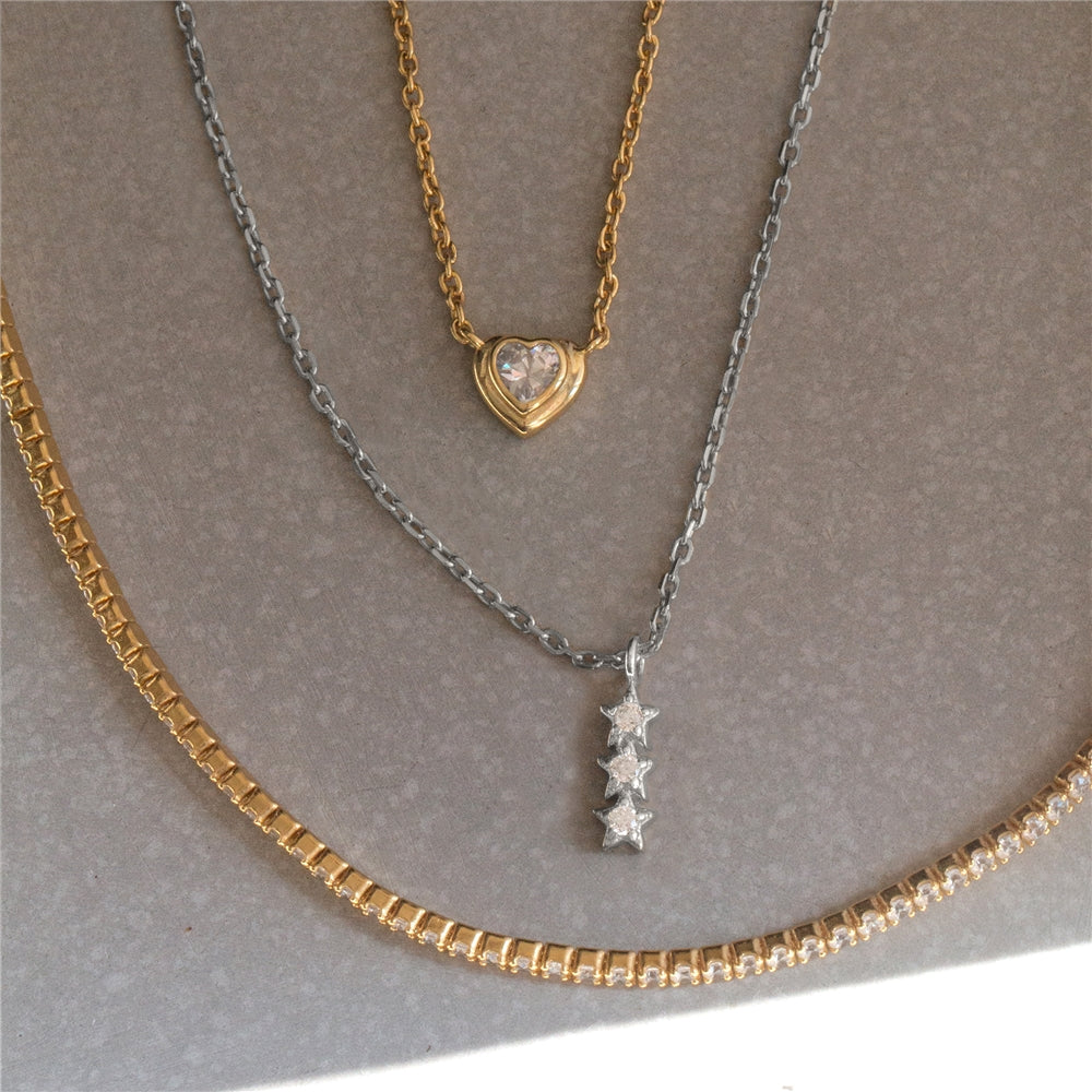 Seek + Find Shine Trio Star Silver Necklace