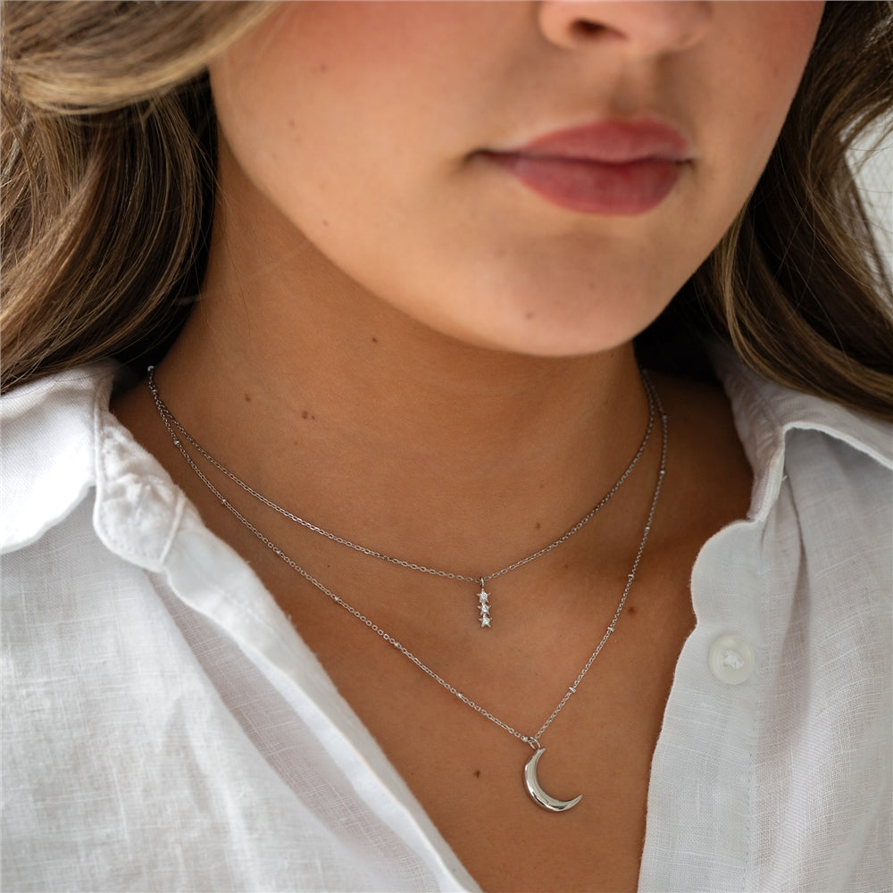 Seek + Find Shine Trio Star Silver Necklace