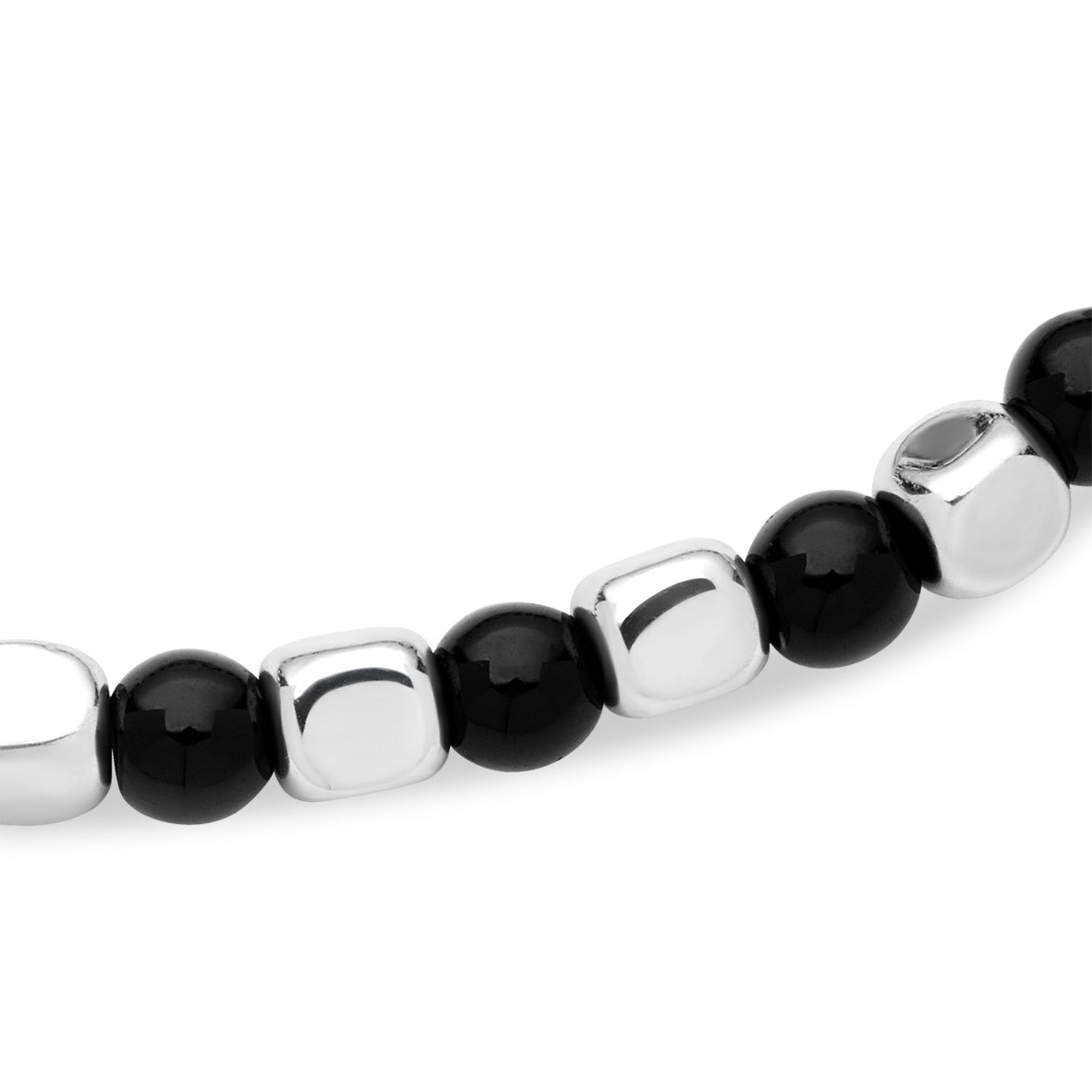 Over & Over Silver Men's Black Two Tone Bead Bracelet