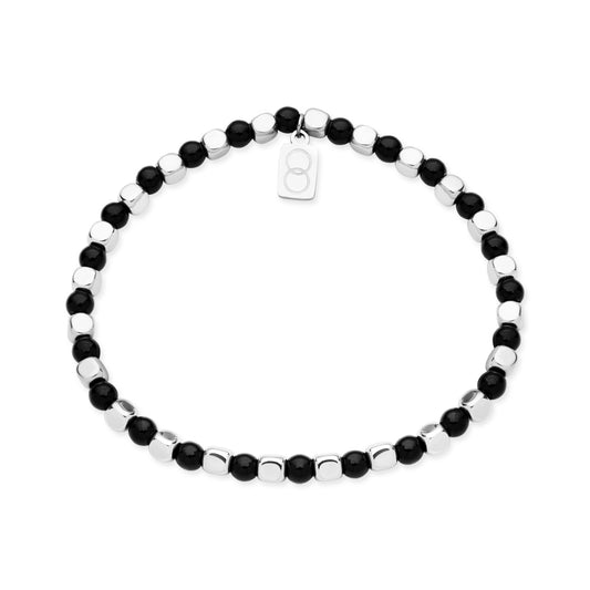 Over & Over Silver Men's Black Two Tone Bead Bracelet