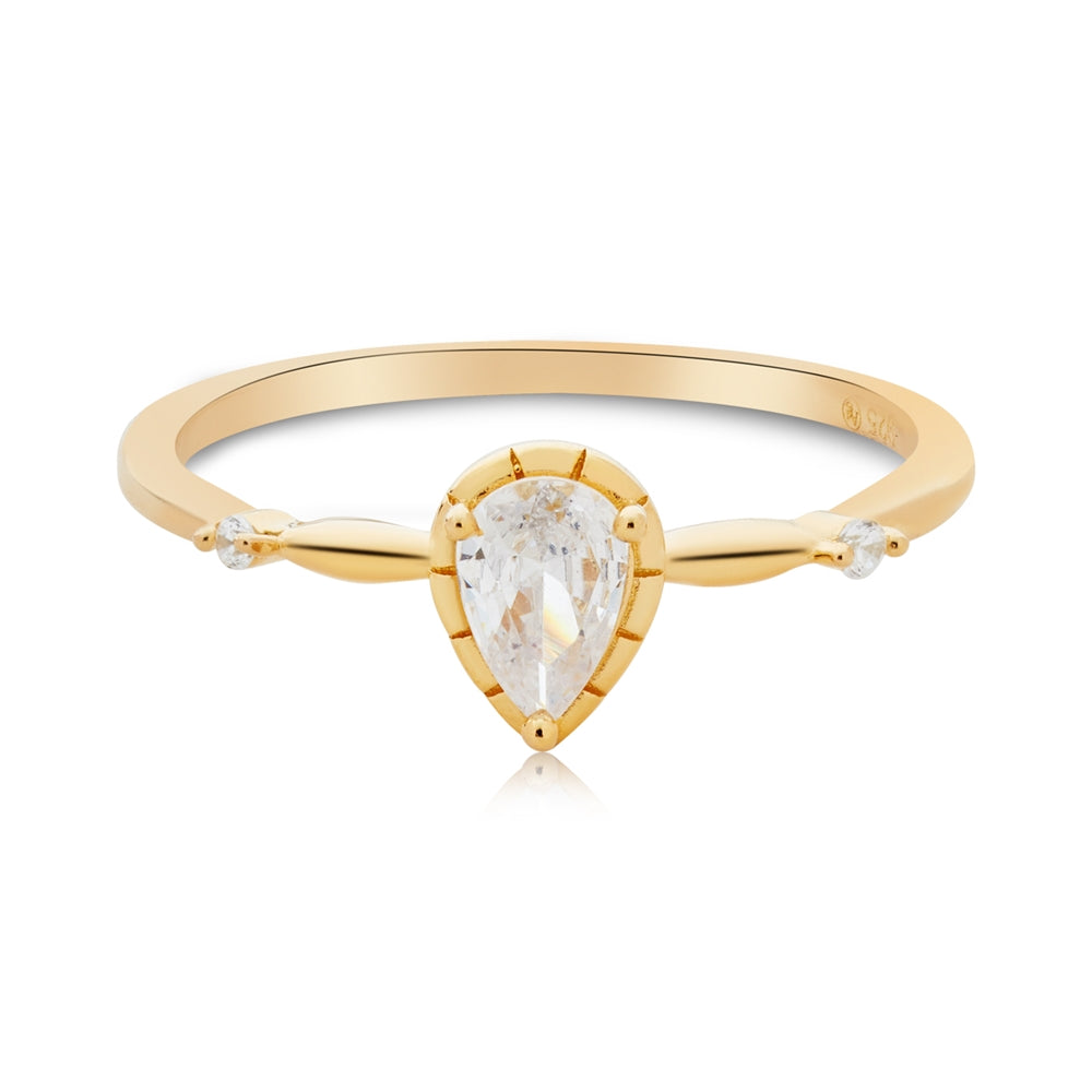Argento Gold  Pear Halo Bezel Ring