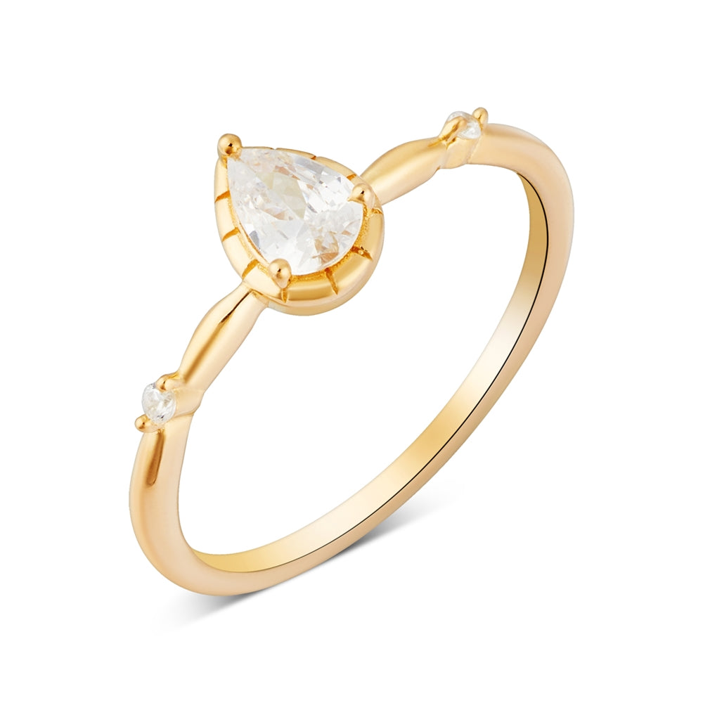 Argento Gold  Pear Halo Bezel Ring