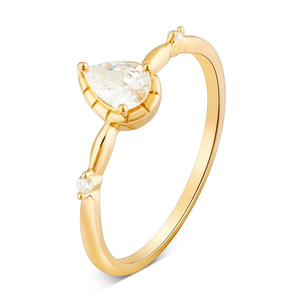 Argento Gold  Pear Halo Bezel Ring