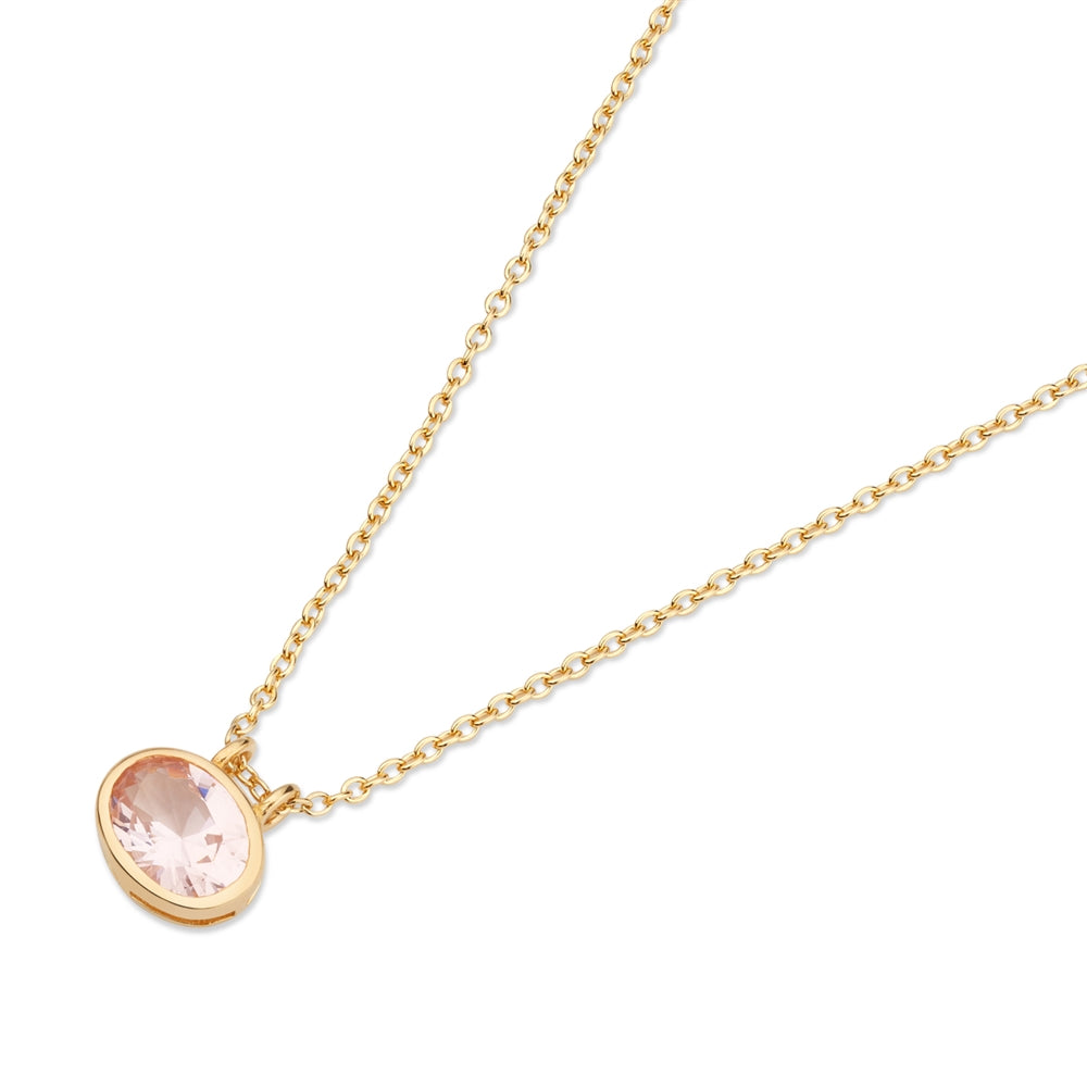 Argento Gold Bezel Set Coral CZ Necklace