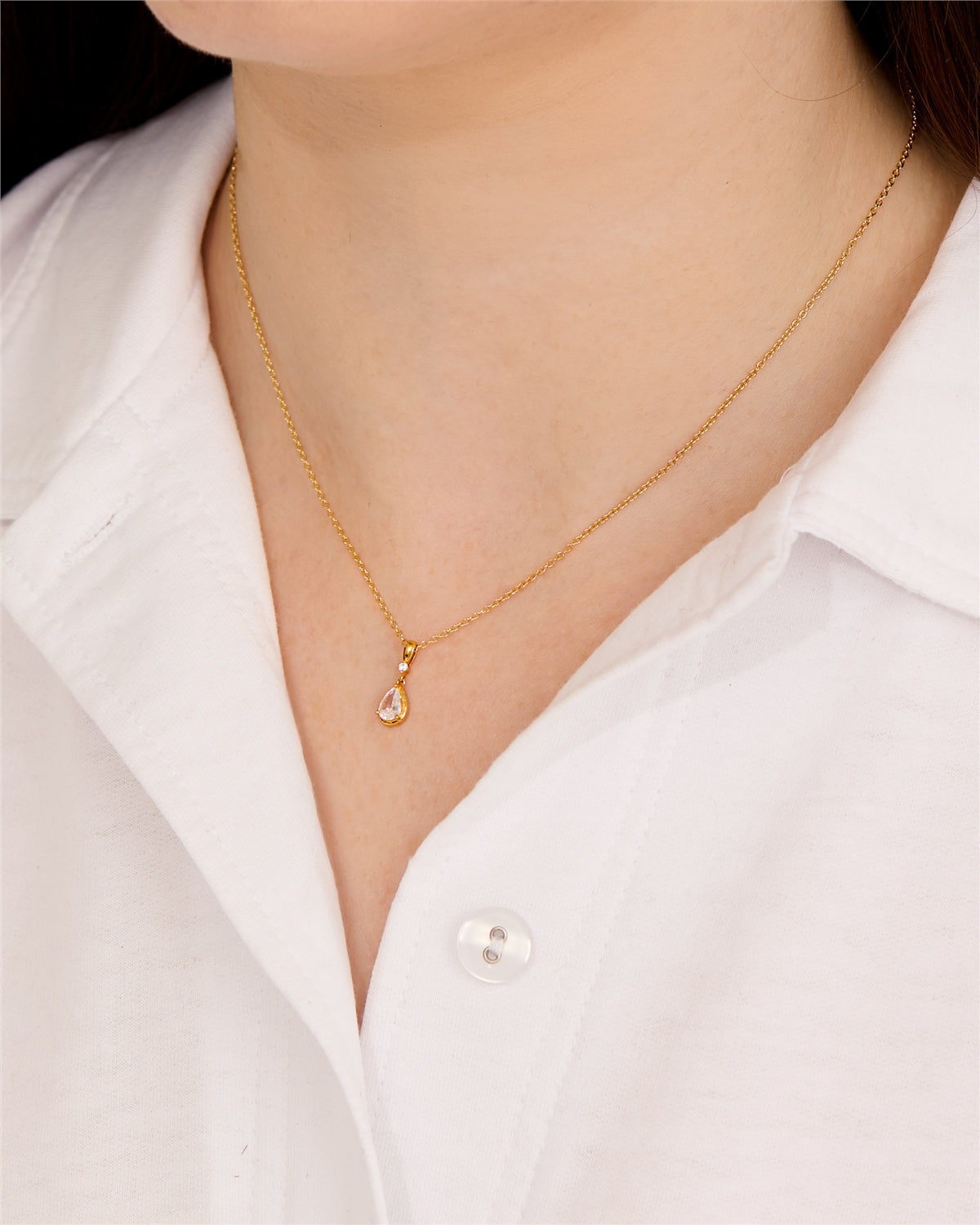 Argento Gold Pear Halo Bezel Necklace