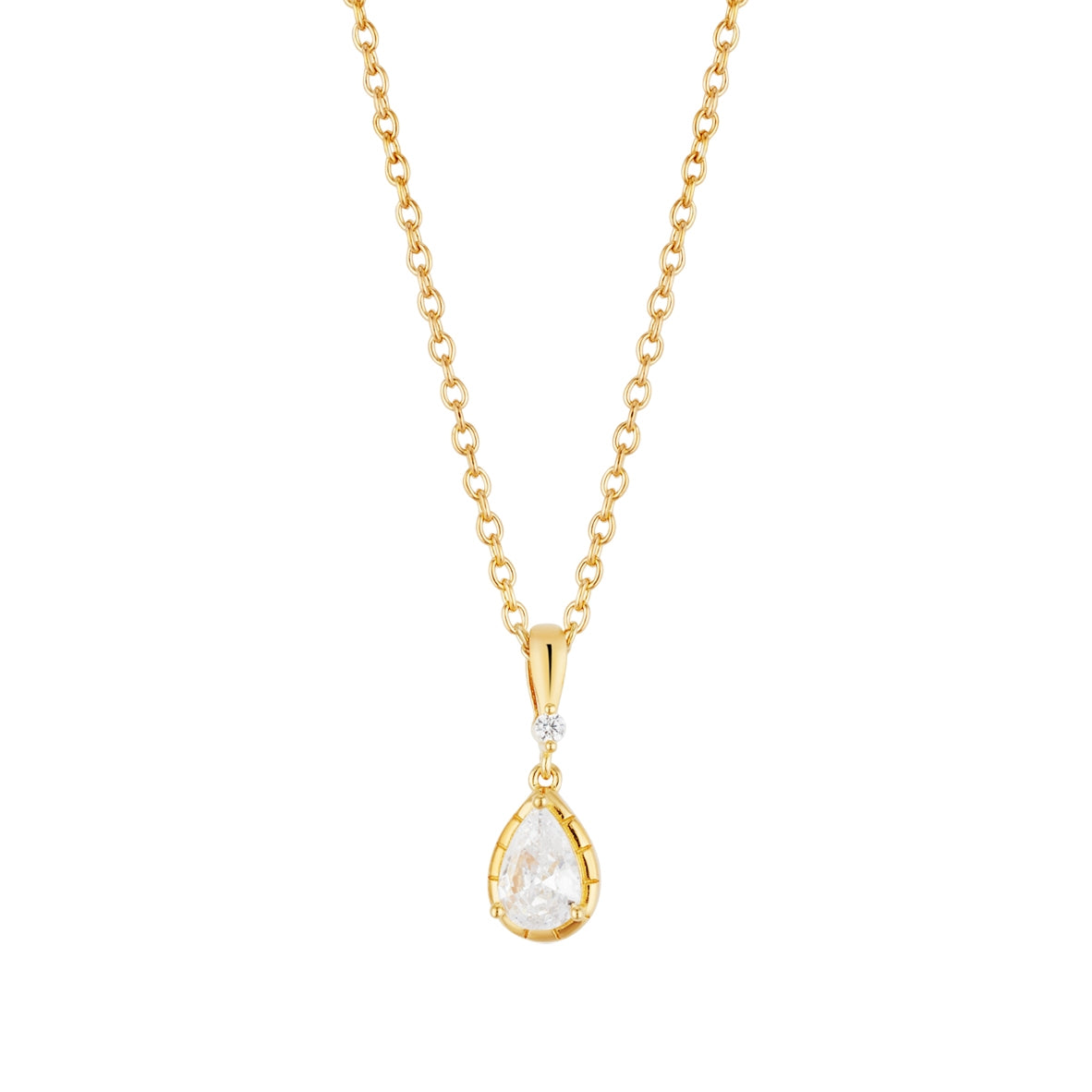 Argento Gold Pear Halo Bezel Necklace