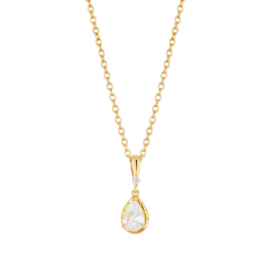 Argento Gold Pear Halo Bezel Necklace