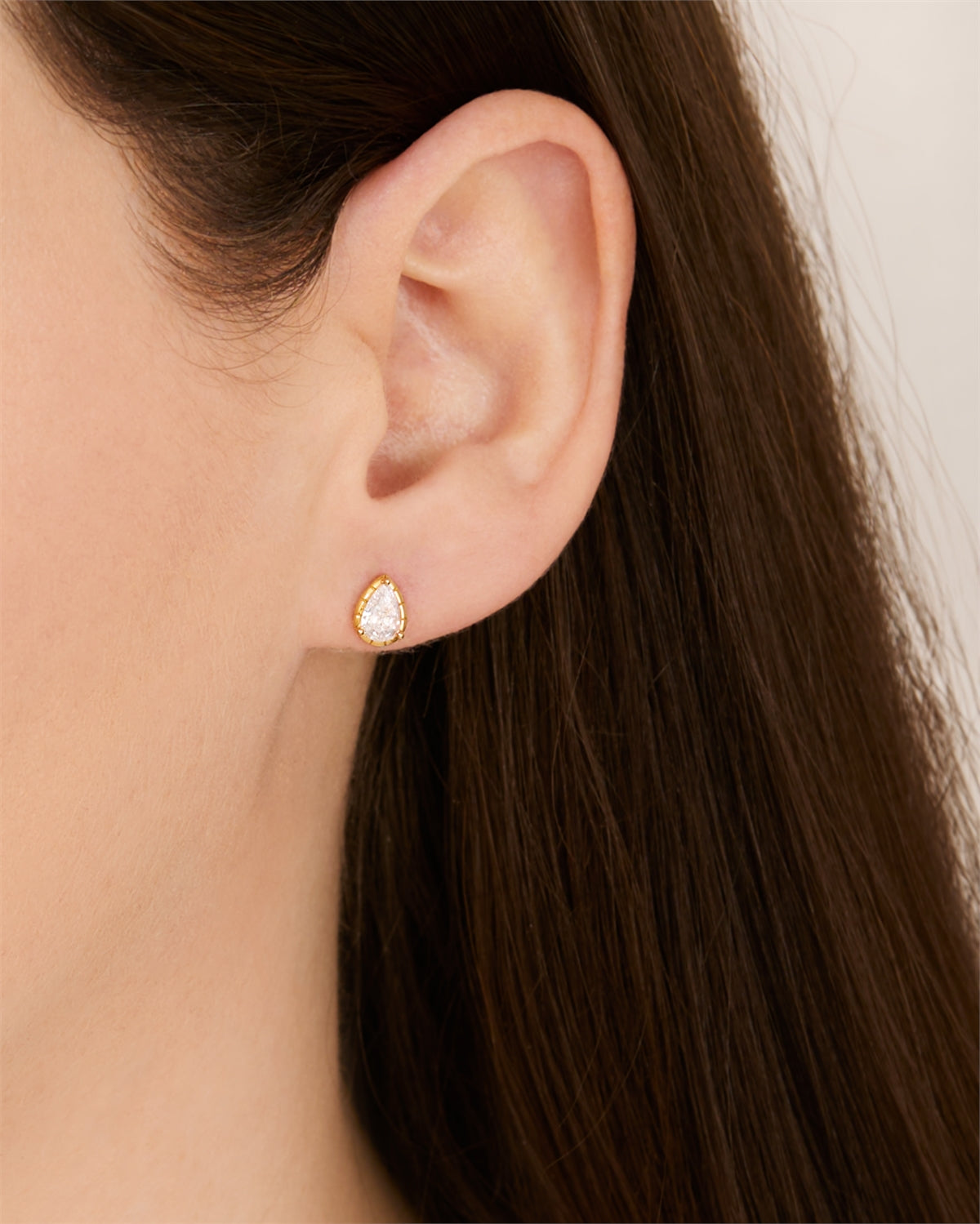 Argento Gold Pear Halo Bezel Stud Earrings