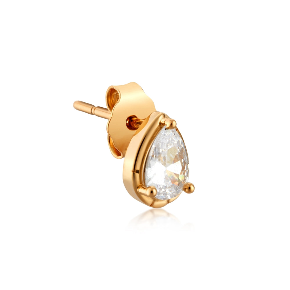 Argento Gold Pear Halo Bezel Stud Earrings