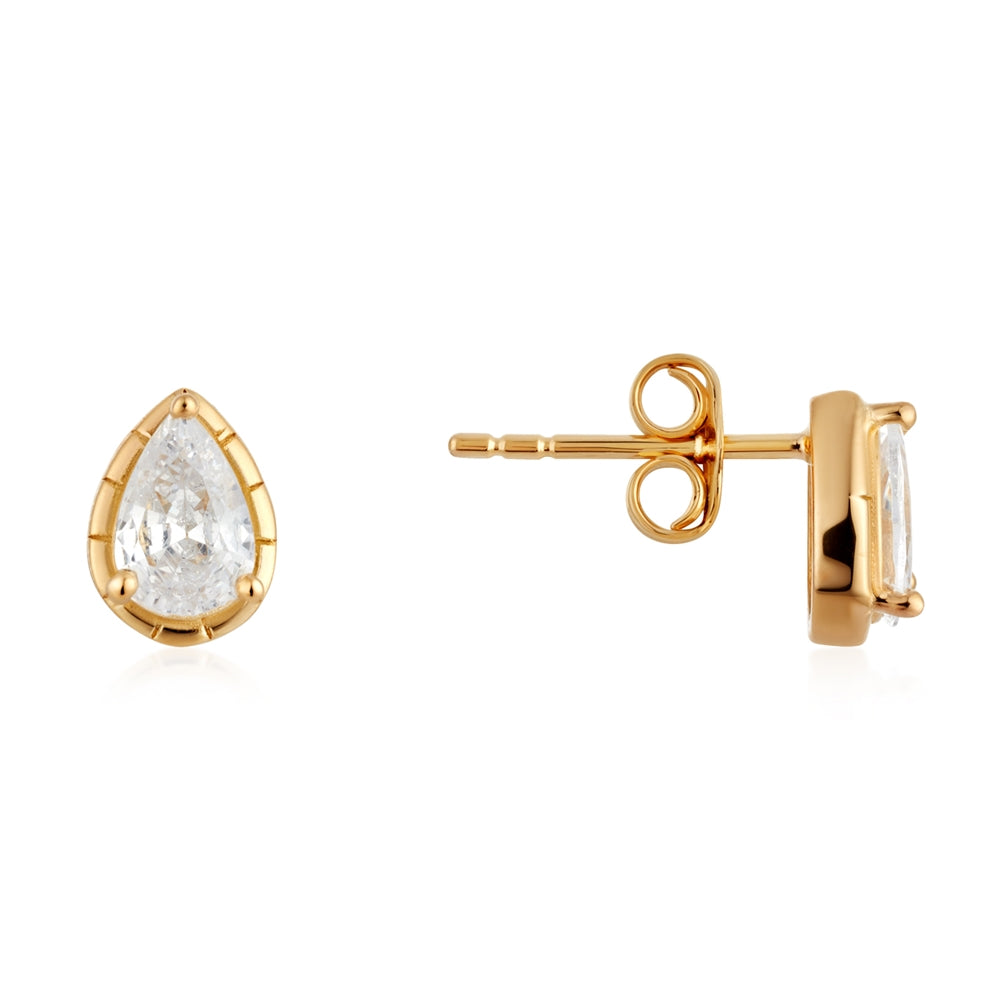 Argento Gold Pear Halo Bezel Stud Earrings